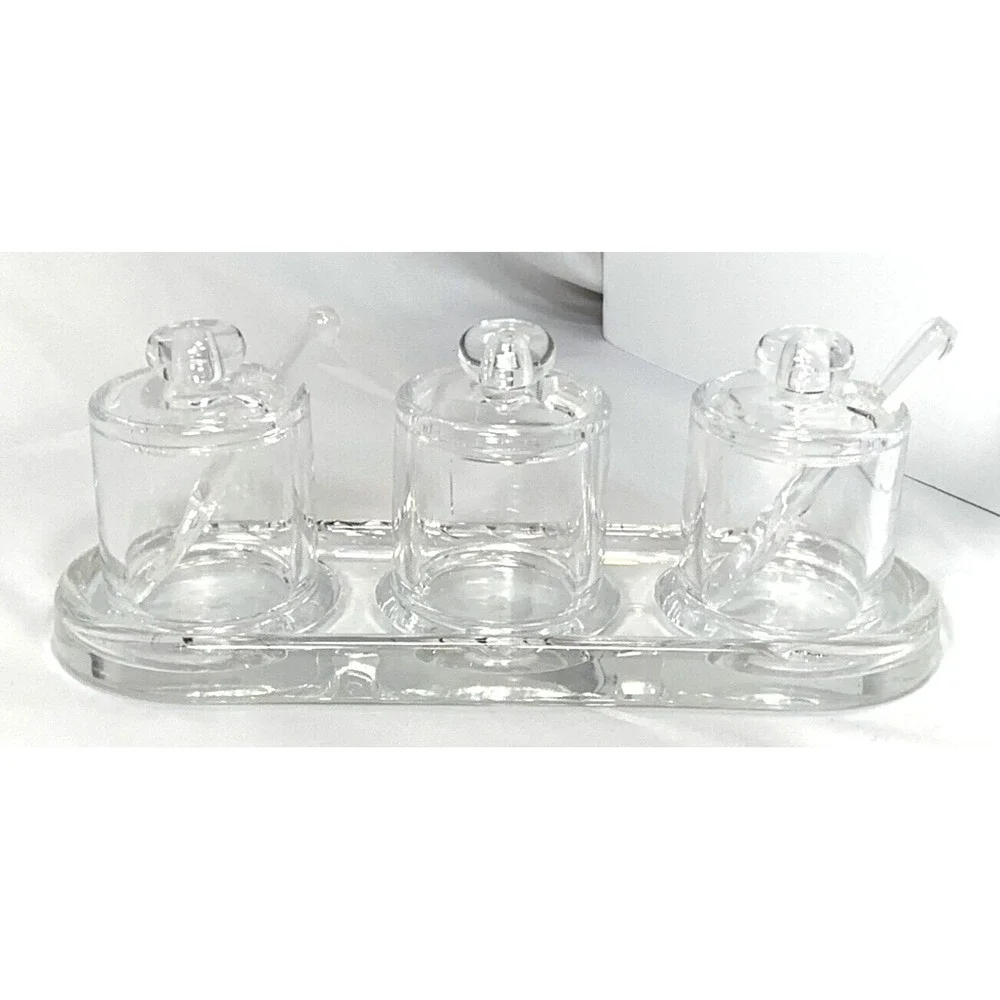 Clear Acrylic‎ Condiment Sauce Jars Serveware Party Buffet VNTG Missing 1 spoon
